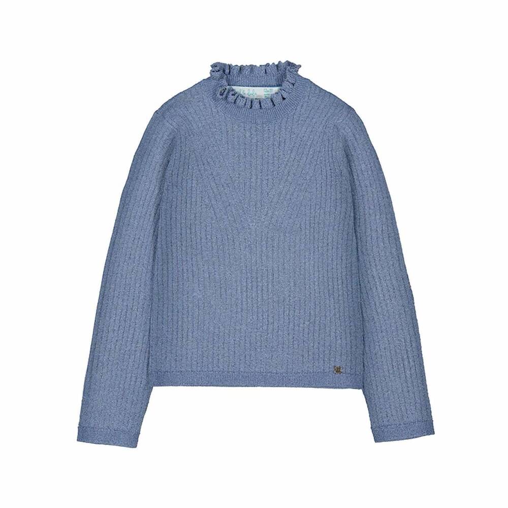 NEW ABEL & LULA girls' ribbed knit ruffle neck top in blue